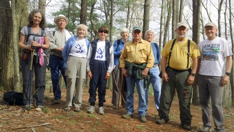 The OFHC gang for today's hike. (l-r) Carole Wintle, Bill Hunt, Geri Whitaker, Donna Presley, June Bellamy, Vic Robson, John Bellamy, Bob Magee and Tony Presley.