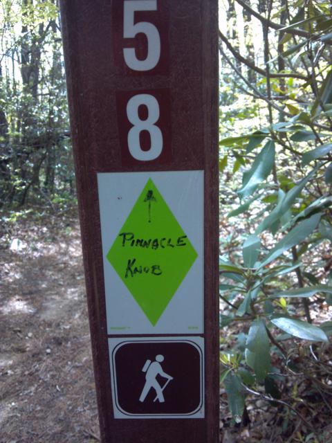 Trail marker for the steep climb up to Pinnacle Knob.