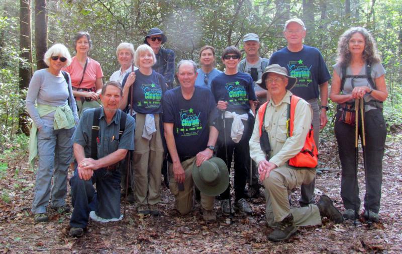 The OFHC gang for today's hike. (l-r) Pam Euliss, Karen Brown, Bruce O'Connor, Jeanne O'Connor, Geri Whitaker, John Ray, Pom Sinnock, Greta Driggers, Donna Presley, Jim Driggers, Dick Metzgar, Tony Presley and Carole Wintle.