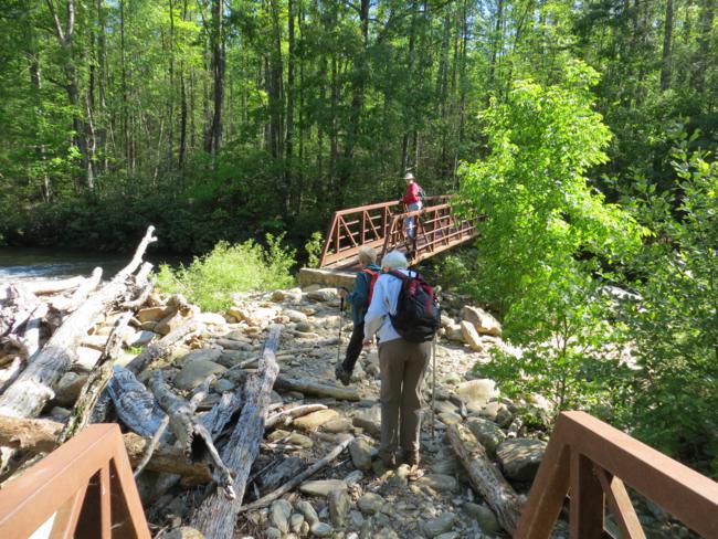 The footbridges crossing the Whitewater River.