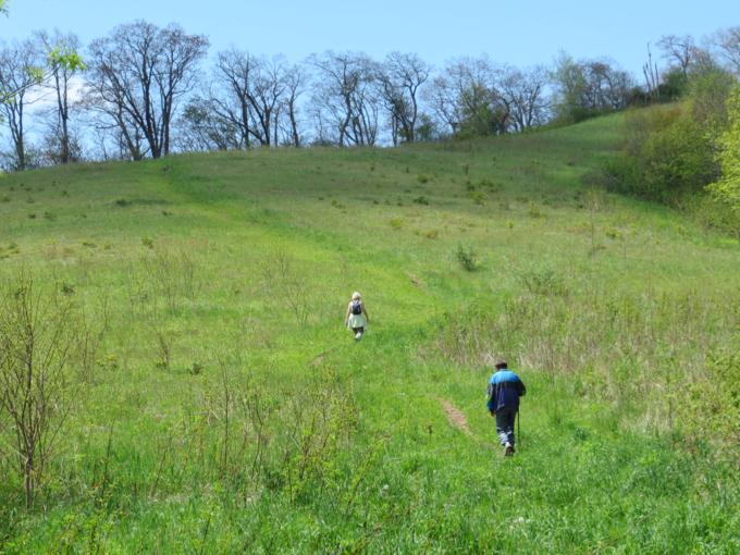 Headed up the long grassy slope to Siler Bald.