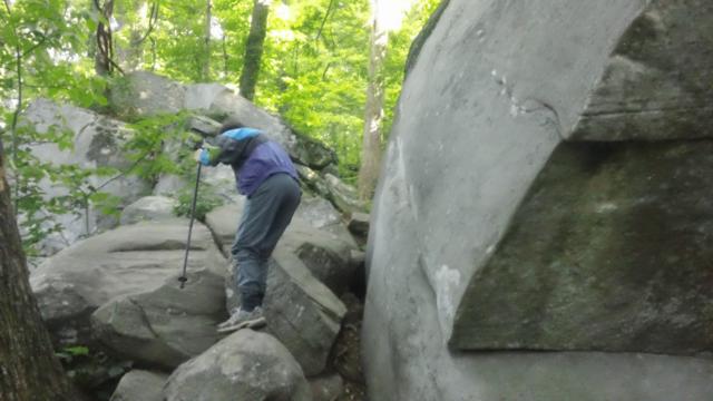 There are lots of boulders along the trail and here is a tricky spot.