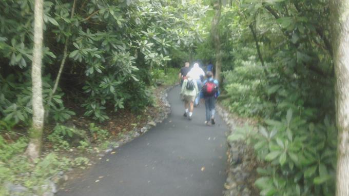 Starting up the steep asphalt trail to the summit.
