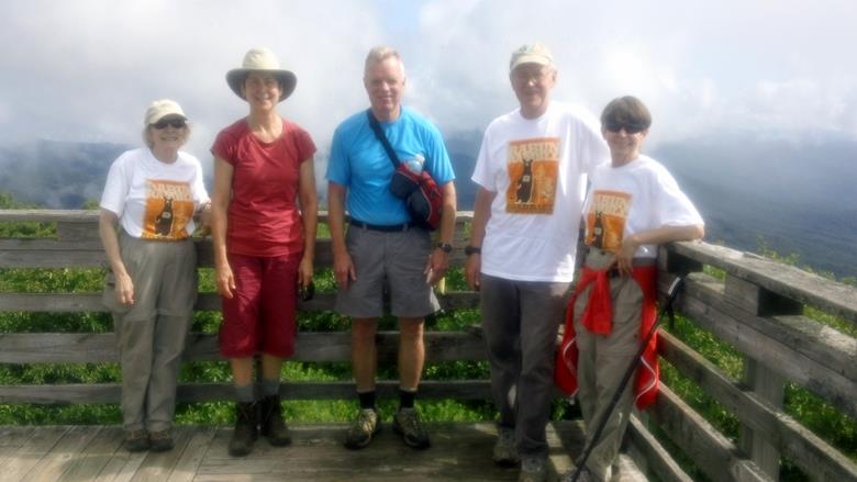 The OFHC gang for today's hike. (l-r) Geri Whitaker, Karen Brown, Stephen Gales, Tony Presley and Donna Presley.