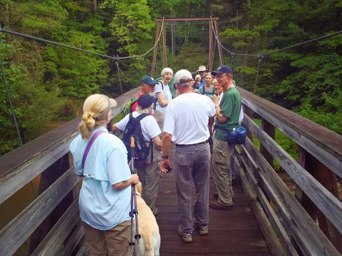 We cross the suspension bridge across the Tallulah River.