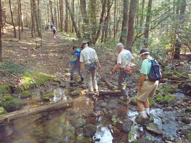 Crossing a creek on the Dockery Lake Trail headed for the A.T..