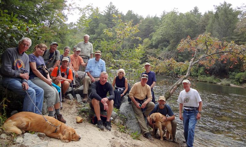 The OFHC gang for today's hike. (l-r) Mike Jones & "Barney", Greta Driggers, Bill Hunt, Jim Driggers, Carole Wintle, Bob Magee, Dick Metzgar, Pom Sinnock, Stephen Gales, Pam Euliss, Vic Robson, Phil Brownrigg, Jack Wintle & "Tate" and Tony Presley. .