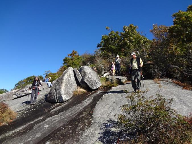 Arriving at the huge rock face of Whiterock Mt.