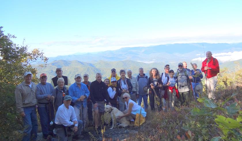 The OFHC gang for today's hike. (l-r) Tony Presley, Mike Arnold, Pom Sinnock, Jeanne O'Connor, Vic Robson, Bob Magee, Jim Driggers, Stephen Gales, Greta Driggers, Beth Pectol, Don Preece, Karen Brown, Lynne Saporito and "Angus", Dick Metzgar, Chuck Crisp, Carole Wintle, Bill Hunt, Geri Whitaker, Wayne Barios, Dan Ross, John Bellamy and Jack Jacobi. .