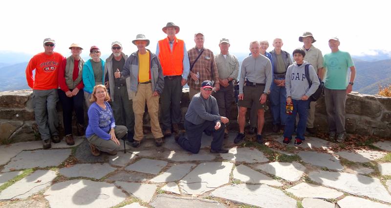 The OFHC gang for today's hike. (l-r)Jim Driggers, Greta Driggers, Geri Whitaker, Wanda Miller, Wayne Barios, Wayne Miller, Pom Sinnock, Dave Hinson, Vic Robson, Bill Hunt, Stephen Gales, June Bellamy, John Bellamy, Huck Phillips, Dick Metzgar and Tony Presley. .