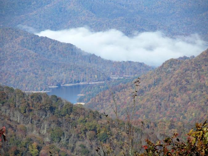 Down in the valley below, we see Nantahala Lake.