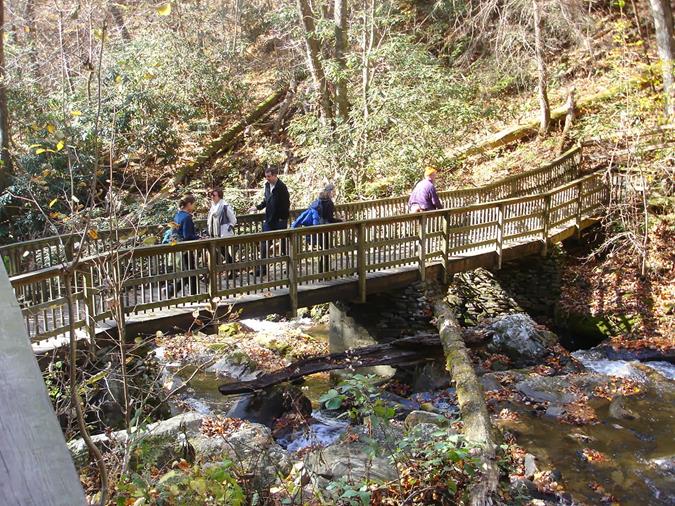 Crossing Smith Creek just below the falls.