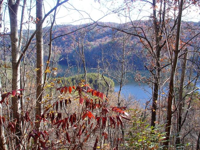 Tugalo Lake starts to become visible along the trail.