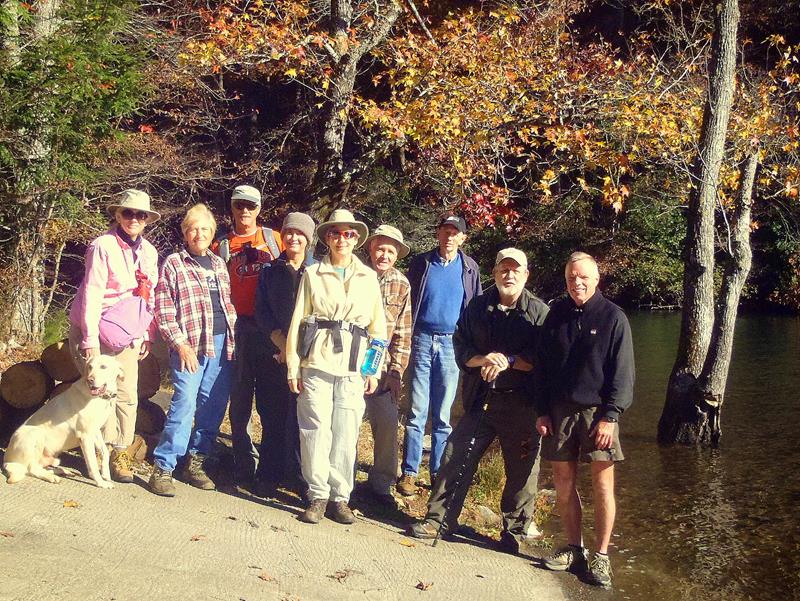 The OFHC gang for today's hike. (l-r) "Angus - trail dog", Jeanne O'Connor, Jim Driggers, Greta Driggers, Karen Brown, Dave Hinson, Phil Brownrigg, Bob Magee and Stephen Gales..