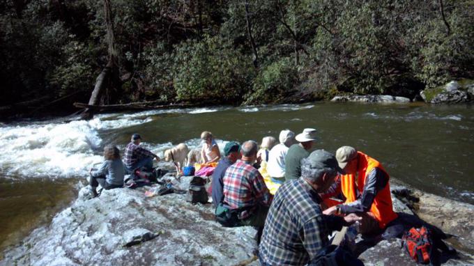 Our lunch spot was on this rock ledge out in the river!
