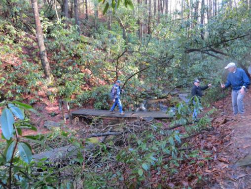 Crossing a side creek on the footbridge.