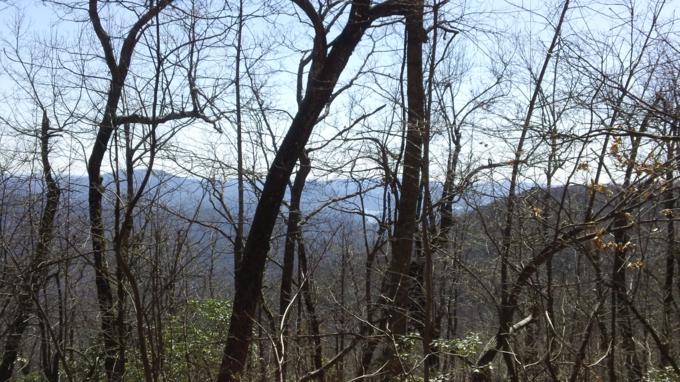 Lots of mountain views through the trees. Here we can see portions of Lake Burton.