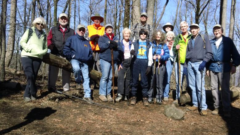 The OFHC gang for today's hike! (l-r)Pam Euliss, Bob Magee, Vic Robson, Pom Sinnock, Mary Lu Norton, Jeanne O'Connor, Donna Presley, Bill Hunt, Carole Wintle, John Bellamy, June Bellamy, Dave Norton, Phil Brownrigg and Tony Presley.