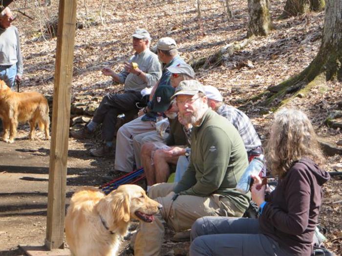 Lunchtime at the shelter. Our trail dogs today are "Tate" and "Barney".