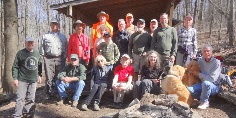 The OFHC gang for today's hike. (l-r) Tony Presley, Bill Hunt, Vic Robson, Karen Brown, Pam Euliss, Grayson Davis, Jeanne O'Connor, Pom Sinnock, Stephen Gales, Geri Whitaker, Tim Hale, Wayne Barrios, Bob Magee, Carole Wintle, Jack Wintle, Phil Brownrigg, Trail Dogs "Tate" and "Barney", and Mike Jones.