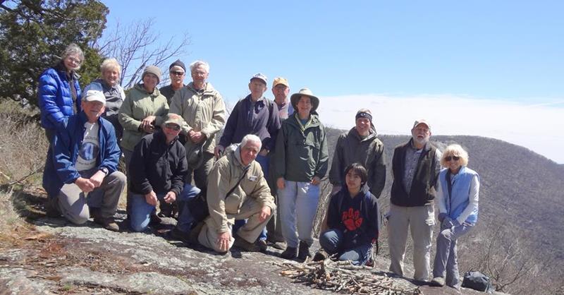 The OFHC gang for today's hike. (l-r) Carole Wintle, Tony Presley, Jeanne O'Connor, Greta Driggers, Vic Robson, Jim Driggers, Dick Metzgar, David Hinson, Phil Brownrigg, Tim Hale, Karen Brown, Huck Phillips, Stephen Gales, Bob Magee and Pam Euliss.