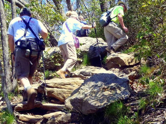 The trail climbs up to the summit of Blood Mountain.