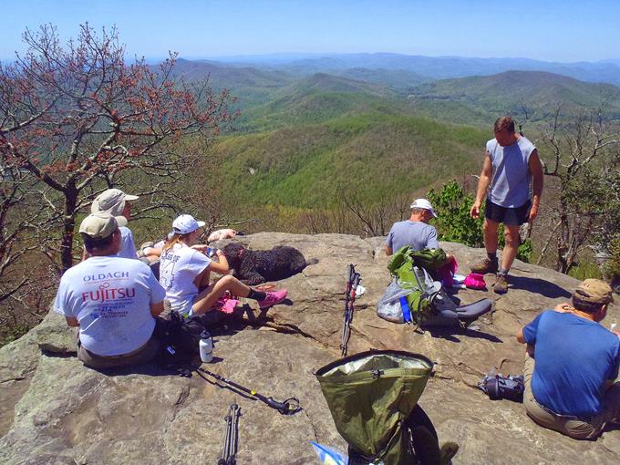 Lunchtime on the huge boulders at the summit!
