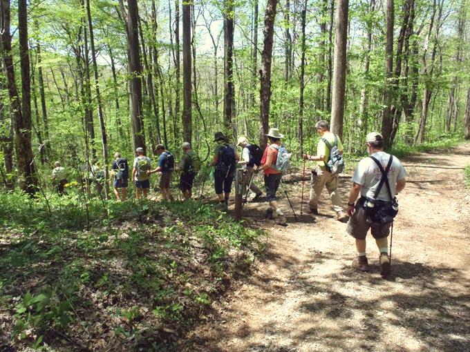 We head down the Jarrard Gap Trail to our starting point at Lake Winfield Scott.