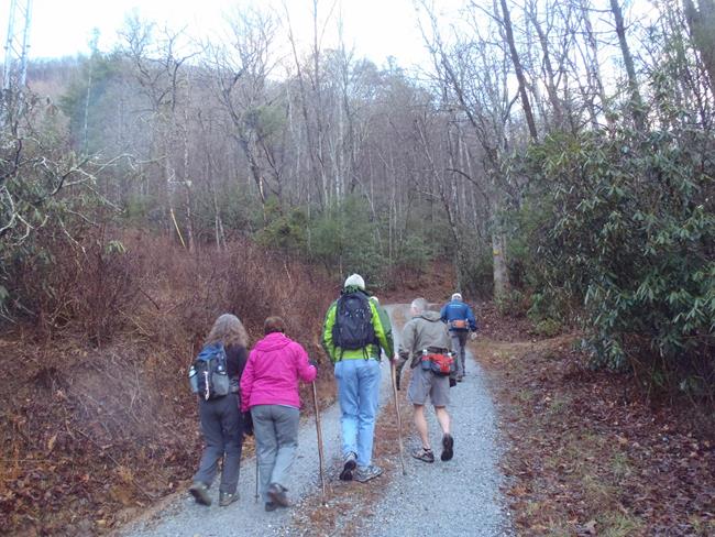 First, we walk a quarter mile or so up to the connector trail on the left.