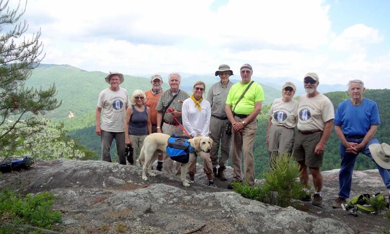 The OFHC gang for today's hike. (l-r) Tony Presley, Pam Euliss, Bob Magee, David Hinson, Greta Driggers & "Angus", Dick Metzgar, Don Preece, Geri Barrios, Wayne Barrios and John Bellamy.
