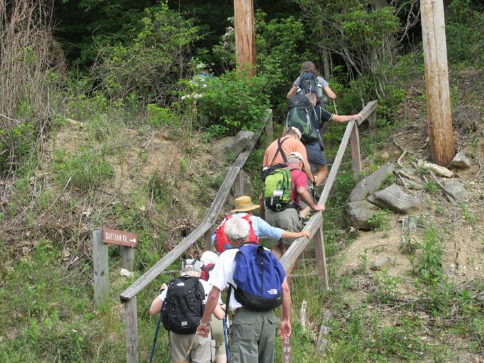 Heading up the steps at the start.