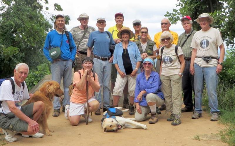 The OFHC gang for today's hike. (l-r) Mike Jones and "Barney", Terry Pickett, Don Preece, Kathy Hall, Phil Brownrigg, "Angus", Don Preece, Jeanne O'Connor, Jim Driggers, Gretta Driggers, Gail Wilson, Jack Jacobi, Pam Euliss, David Hinson and Tony Presley.