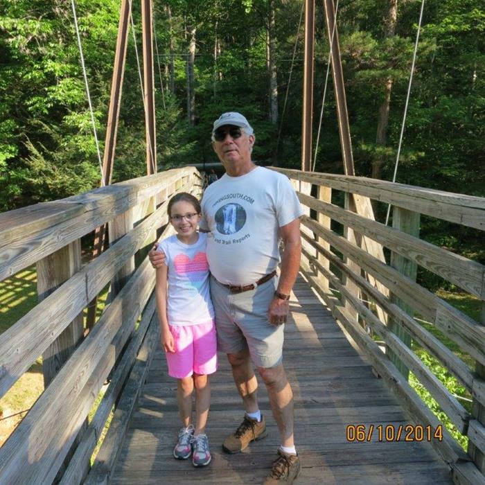 Proud grandpa and granddaughter on the suspension bridge over the Tallulah River!