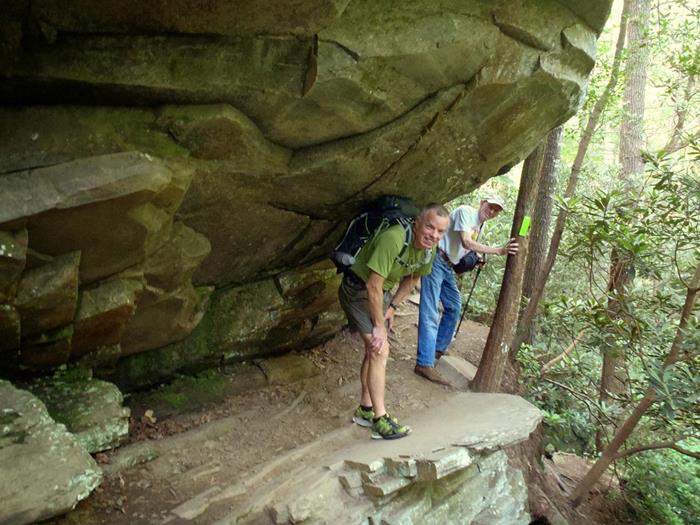 The trail passes directly under the ledge.