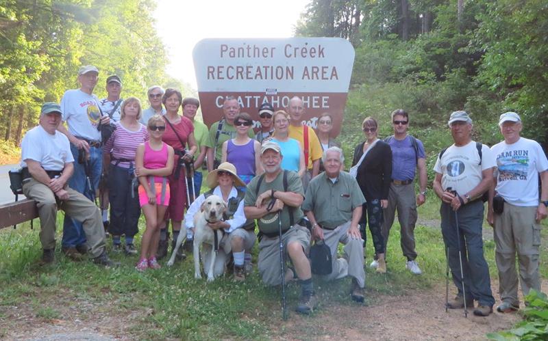 The OFHC gang for today's hike. (l-r) Vic Robson, Phil Brownrigg, Don Preece, Sandy Robson, Dick Metzgar, Kaytlyn Brown, Karen Brown, Kim Johnson, "Angus", Caroline Cunningham, Stephen Gales, Donna Presley, Jim Driggers, Bob Magee, Wanda Miller, Wayne Miller, Greta Driggers, David Hinson, Suzanne Reid, Paul Reid, Bill Hunt and Tony Presley.
