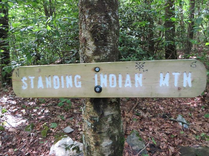 This sign marks the short side trail to the summit of Standing Indian Mountain.
