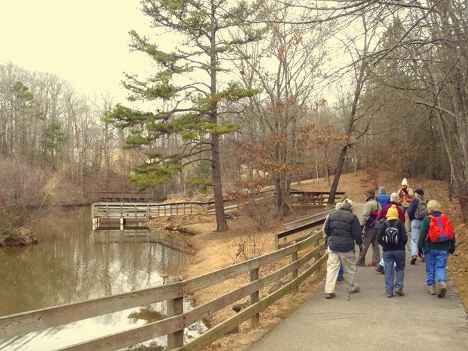 The trail first loops around the fishing pond.