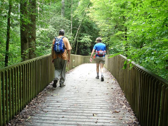Crossing a nice footbridge!