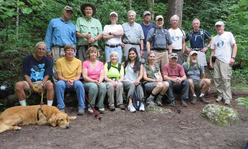 The OFHC gang for today's hike. (l-r front) Mike Jones, "Barney", Kim Johnson, Sandy Robson, Geri Barrios, Trushna Nadig, Carole Wintle, Vic Robson and Wayne Barrios. (l-r back) Joe Raguckas, Pom Sinnock, Phil Brownrigg, Dick Metzgar, Tim Hale, Bob Magee, Bill Hunt, Stephen Gales and Tony Presley.