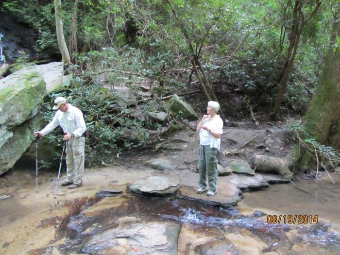 Exploring the area below the falls.