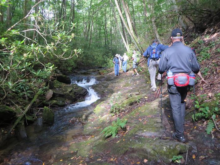 A slick rock slope required cautious walking.