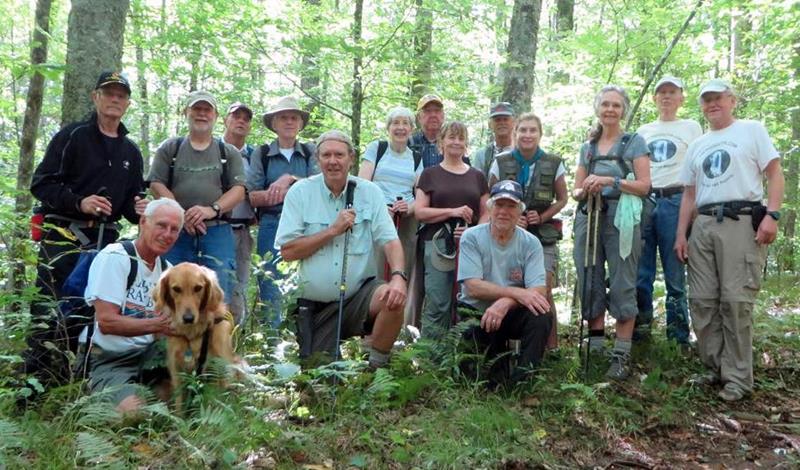 The OFHC gang for today's hike. (l-r) Charles Hall, Mike Jones & Barney, Bob Magee, Joe Raguckas, John Bellamy, Pom Sinnock, June Bellamy, Tim Hale, Sandy Robson, Vic Robson, Jim Driggers, Greta Driggers, Carole Wintle, Phil Brownrigg and Tony Presley.