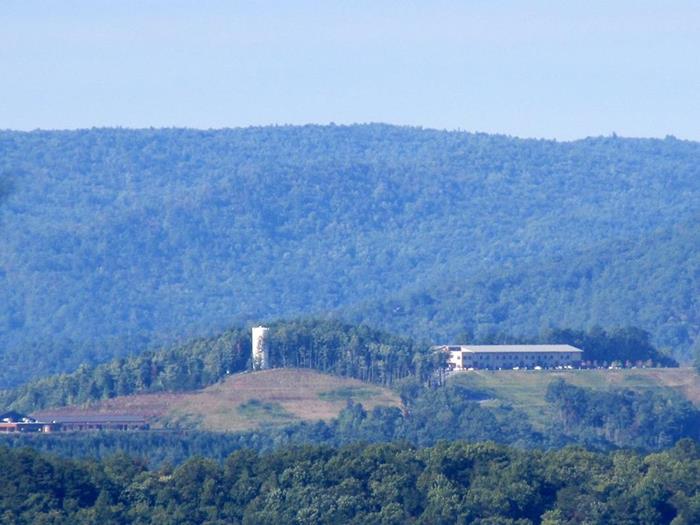 Distant zoomed view of the Rabun County Elementary School.