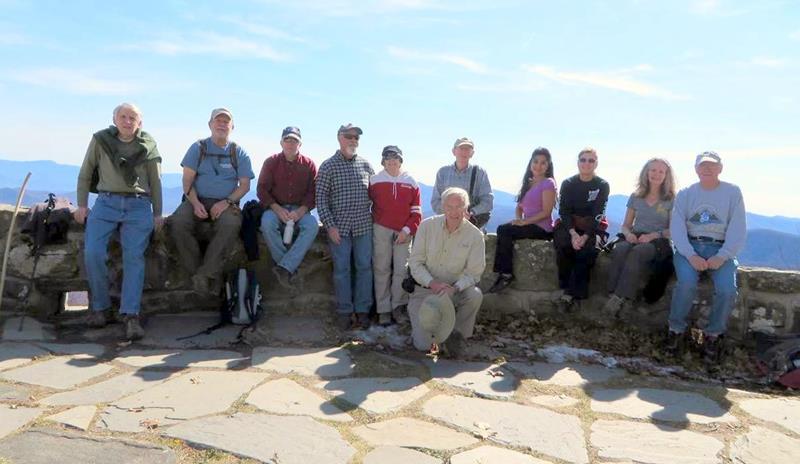 The OFHC gang for today's hike. (l-r) John Bellamy, Bob Magee, Vic Robson, Wayne Barrios, Geri Barrios, Dick Metzgar, Phil Brownrigg, Trushna Nadig, Greta Driggers, Carole Wintle and Tony Presley .