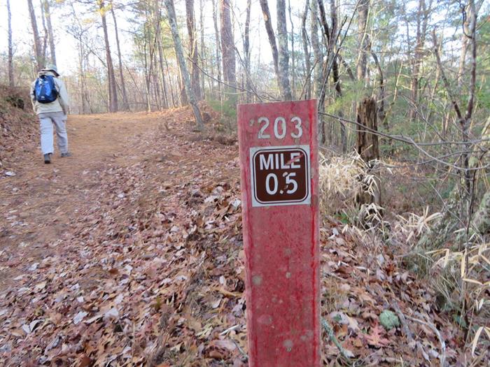 A nice wide path with mileage markers.