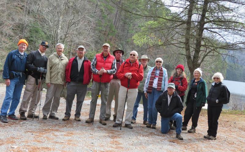 The OFHC gang for today's hike. (l-r) Tony Presley, Joe Ragckas, Dick Metzgar, Bill Hunt, Pom Sinnock, Tim Hale, Jack Jacobi, John Bellamy, June Bellamy, Vic Robson, Carole Wintle, Jeanne O'Connor and Pam Euliss. .