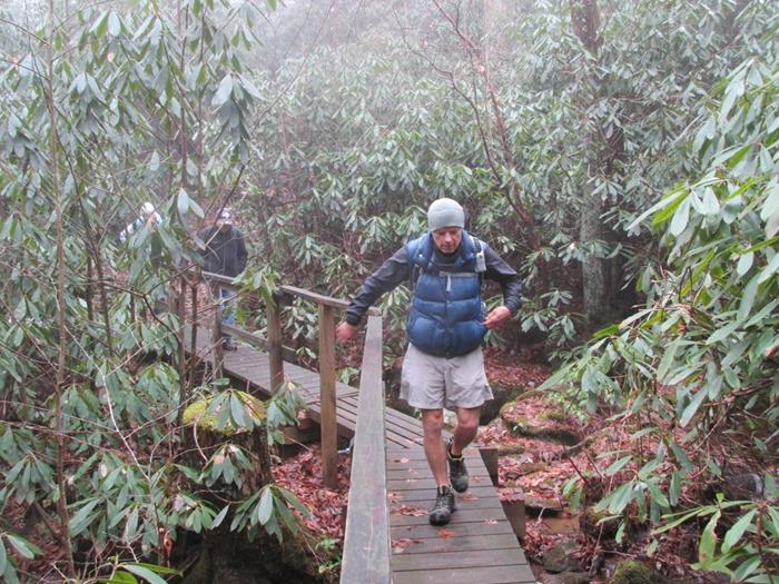 The trail is in good shape on this foggy morning.