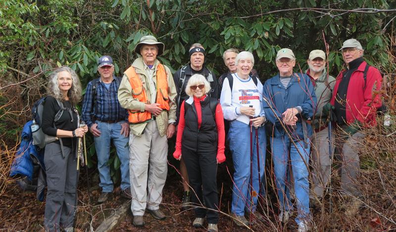The OFHC gang for today's hike. (l-r) Carole Wintle, Vic Robson, Dick Metzgar, Pam Euliss, Stephen Gales, John Bellamy, June Bellamy, Tony Presley, Bob Magee and Bill Hunt. .