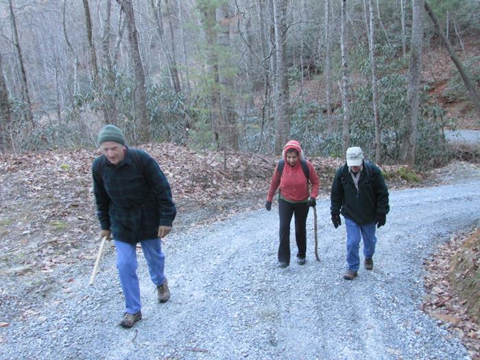 From the parking spot at the power lines, you walk up the gravel road for about .2 miles and turn left onto the connector trail.