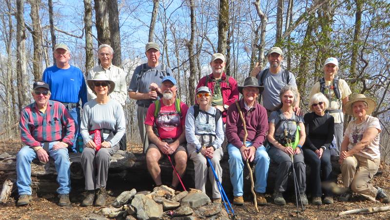 The OFHC gang for today's hike. (l-r) Vic Robson, Tony Presley, Karen Brown, Dick Metzgar, Tim Hale, Wayne Barrios, Geri Barrios, Bob Magee, Joe Collins, Jack Wintle, Carole Wintle, Pam Euliss, Suzanne Belflower and Jeanne O'Connor.